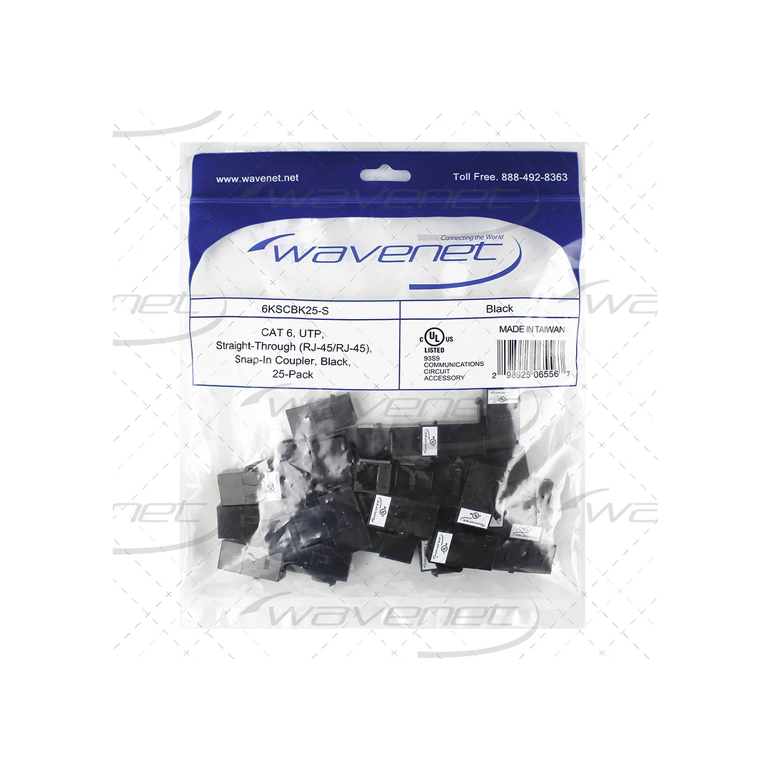 Wavenet Black 25 Package UTP" RJ-45/RJ-45 Snap-In Coupler 6KSCBK25