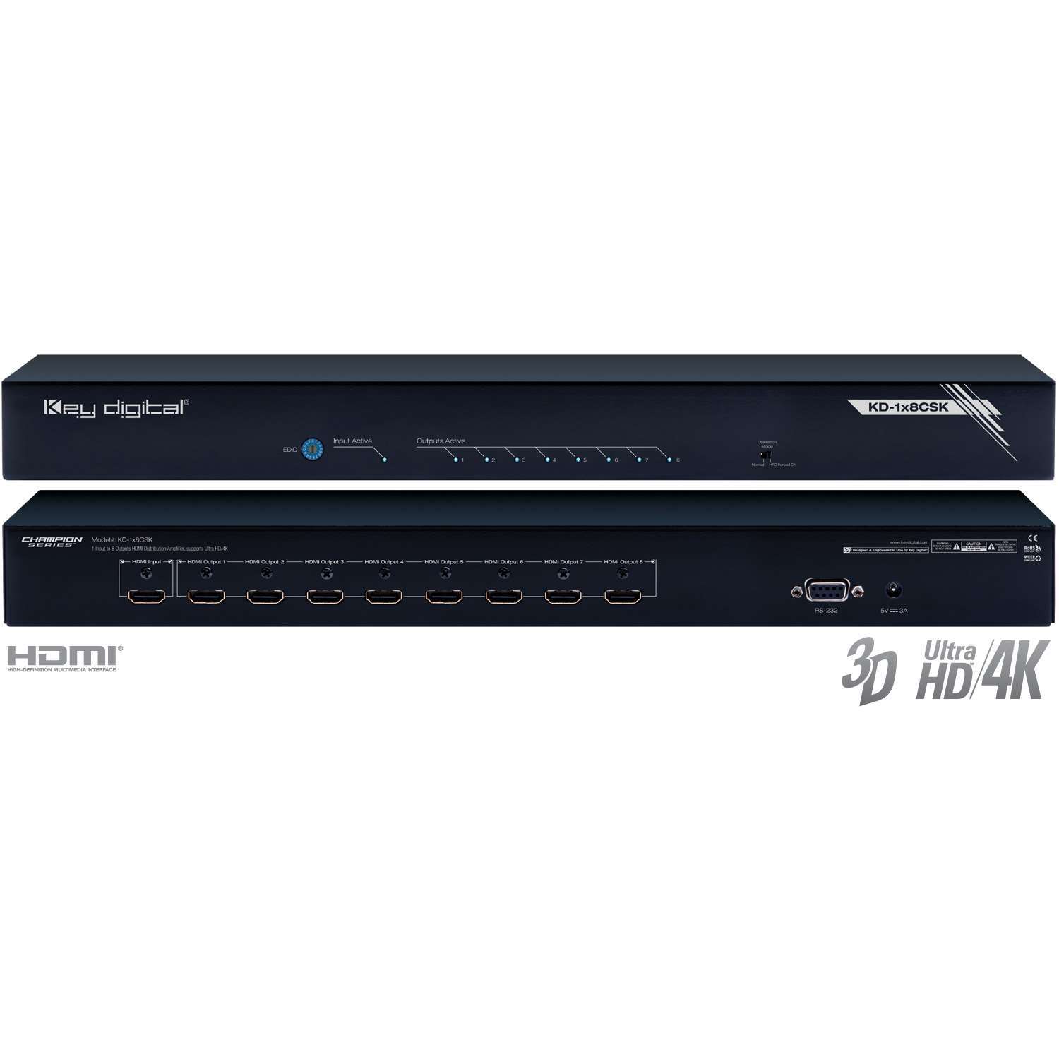 Key Digital 1x8 HDMI Distribution Amplifier KD-1x8CSK