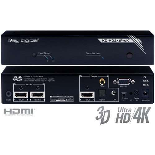 Key Digital HDMI Video Switcher with Audio De-embedder KD-HD2x1ProK