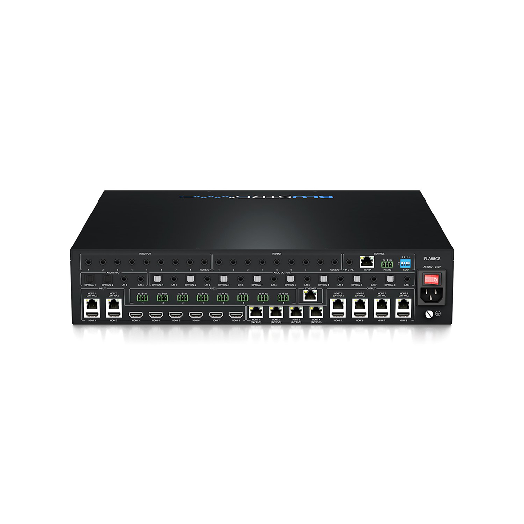 Blustream 8x8 4K HDMI 2.0 HDBaseT™ CSC AV Matrix with Audio Downmixing PLA88CS