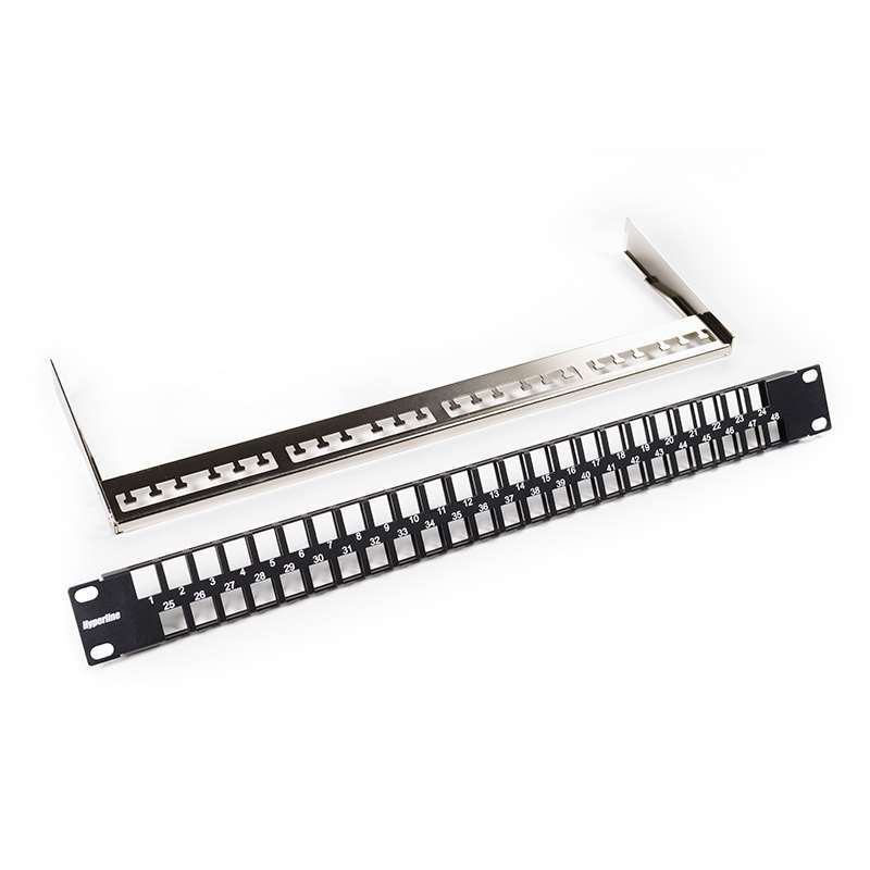 Hyperline 19″ High Density Blank Patch Panel with Rear Manager PPBLHD-19-48S-BK-RM