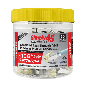 Simply 45 ProSeries 10G Shielded External Ground - Pass Through RJ45 with Cap45™ & Bar45™ S45-1755P