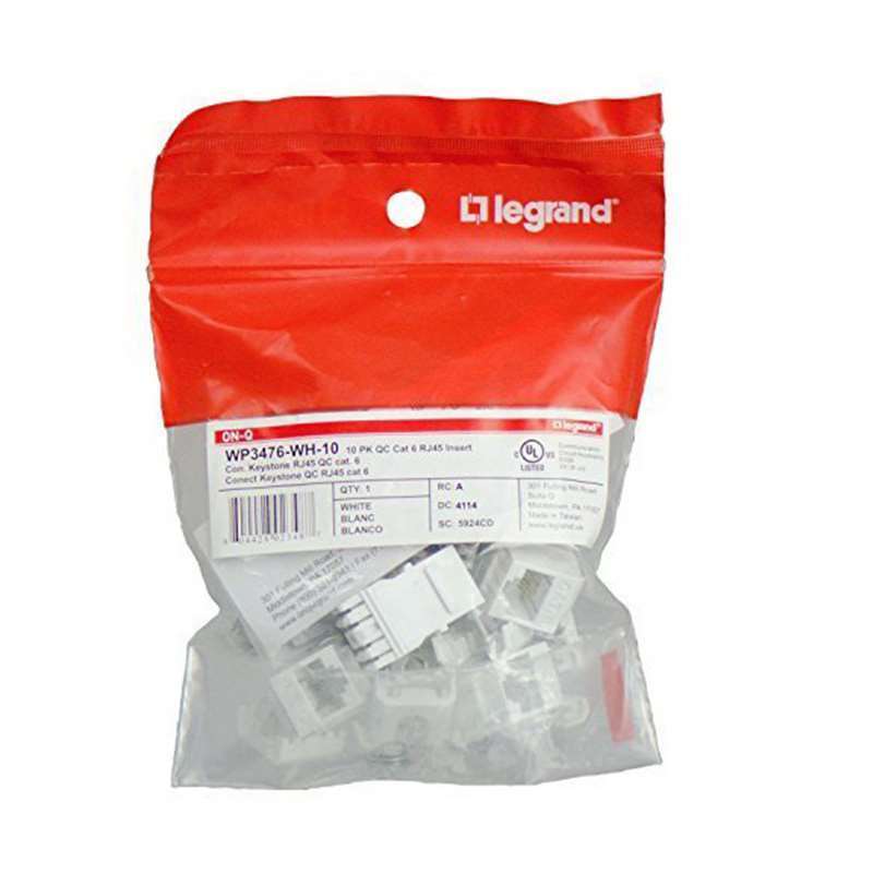 Legrand Cat6 Quick Connect RJ45 Keystone Insert 10Pack White WP3476-WH10
